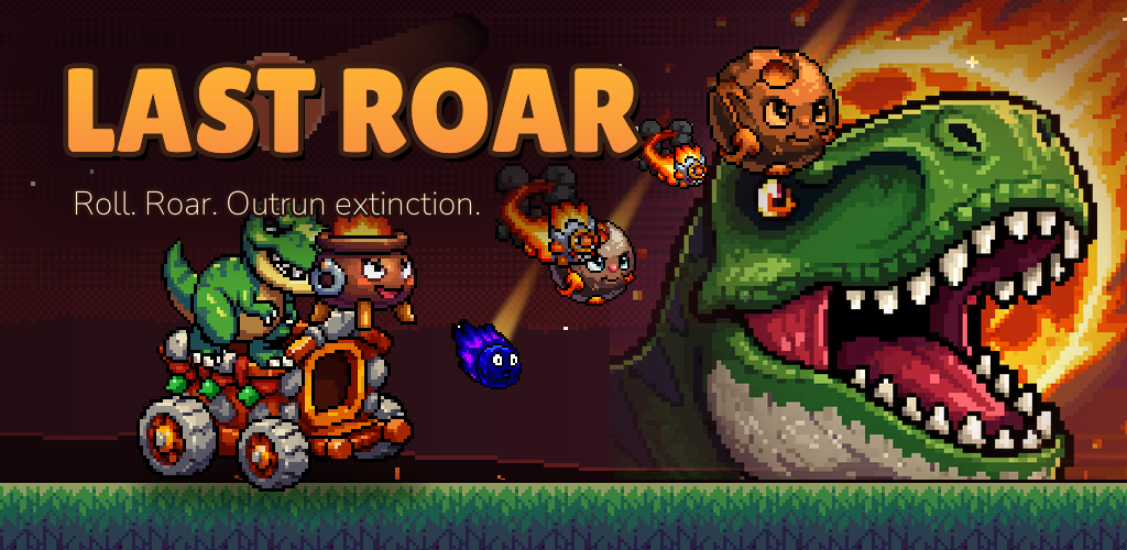Last Roar — a T-rex riding a chariot under a meteor storm